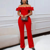 Luxury Jumpsuits & Rompers for Woman Off the Shoulder Ruffles Short Sleeve High Waisted Solid New Year 2025 Christmas Overalls
