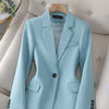 Fashion Women Casual Blazer Ladies Pink Black Blue Coffee Long Sleeve Single Button Female Jacket For Autumn Winter