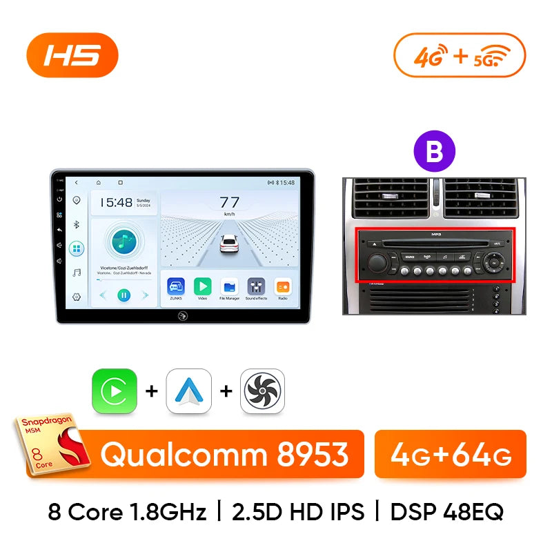 Ainavi Car Radio For Peugeot 307 CC 307CC 307SW 2002 - 2013 Wireless Carplay Android Auto Stereo Multimedia Player 4G 2 Din