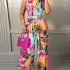 Elegant Women Wide Leg Long Juumpsuit 2024 Spring Summer Fashion Printed Sleeveless Casual Holiday Bodysuits Jumpsuits Trousers