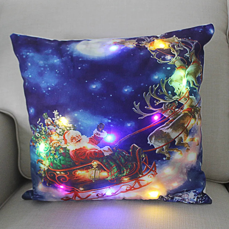 45cm Glowing Santa Claus Pillowcase with Led Lights 2023 New Year Decoration for Home Christmas Ornament Decor Led Cushion Cover