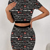 All-over printed elastic waist skirt and T-shirt two-piece set