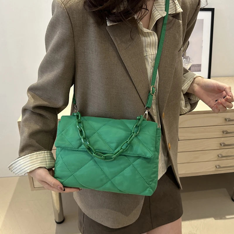 Acrylic Chain Crossbody Square Bags Casual Flap Women Commute Bags Quilted All-match Winter Large Capacity for Girls Shopping