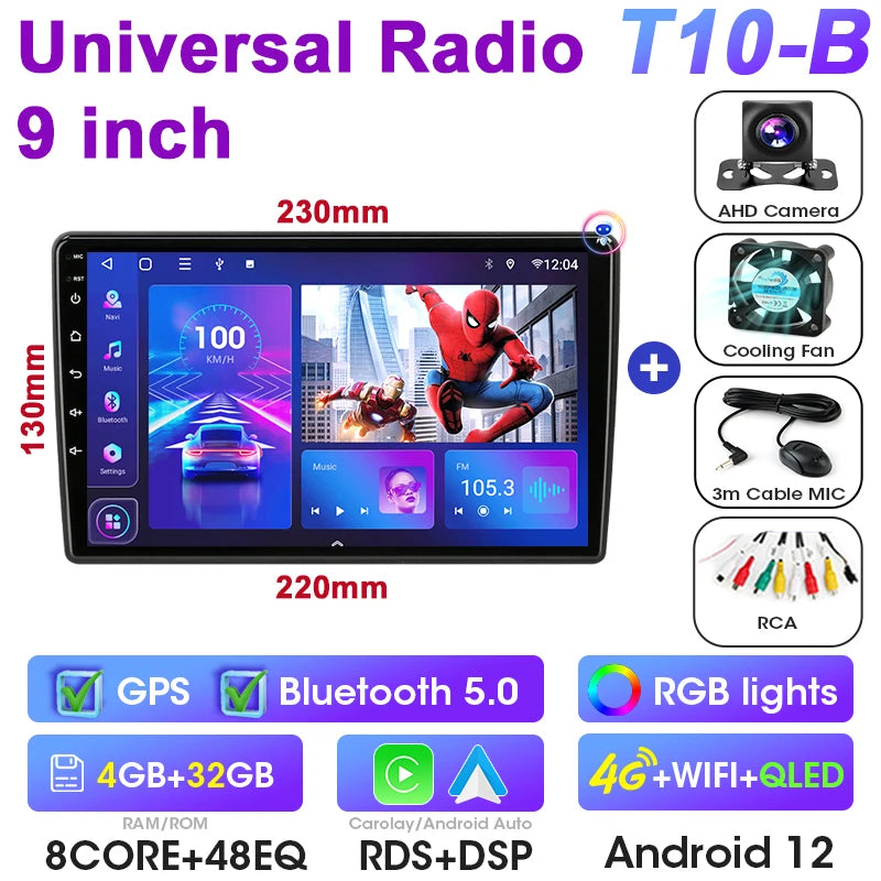 Universal 7 9 10″ 2 din Android 12 Car Radio Multimedia Video Player For Nissan Kia Honda Toyota Volkswagen 4G DSP Carplay Auto