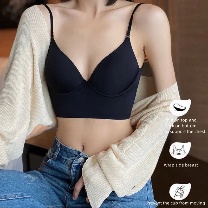 Invisible Lift Up Bra Backless Women Summer Bras Low Cut Sexy Plunge Brassiere Open Back Underwear Seamless Deep U Lingerie