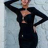 Articat Sexy Hollow Out Long Sleeved Elastic Tight Dress Women Pleats Double Layered Female Vestidos Elegant Party Evening Dress