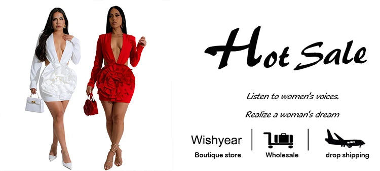 New Sexy Deep V Ruffle 3D Rose Floral White Mini Dresses Woman Long Sleeve Slim Bodycon Vestidos Elegant Birthday Prom Clubwear