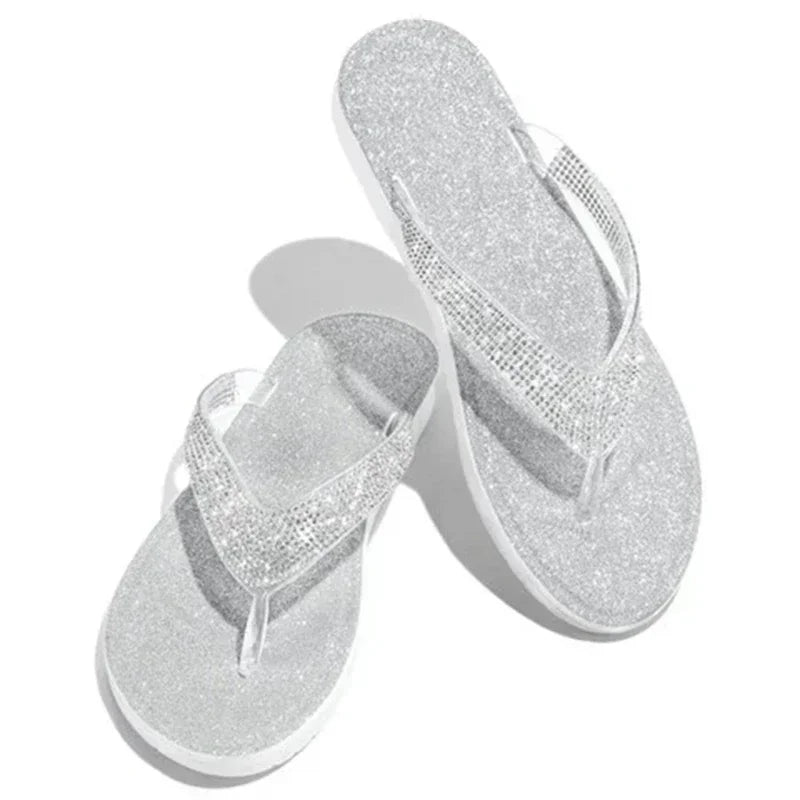 2024 Women Flip Flop Slippers Slides Bling Rhinestone Ladies Shoes Casual Summer Flat Female Crystal Glitter Woman Plus Size 43