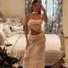 Weird Puss See Through 2-Piece Set Scarf Strapless Top Mesh Irregular Hem+Multi-Pleated Skirt Beach Party Matching Pretty Suits