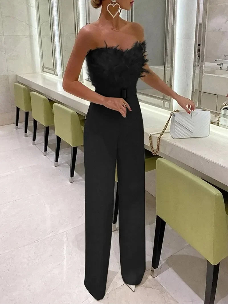 Women Sexy Jumpsuit Breast Wrap Spring Summer Fashion Female Elegant White Empire Casual Straight Long Jumpsuits