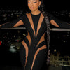 Weird Puss Mesh Patchwork Women Dress 2023 New Autumn Elegant Long Sleeve O-Neck Maxi Bodycon Skinny Stretch Clubwear Vestidos