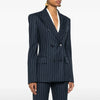 TWOTWINSTYLE Striped Temperament Blazers For Women Notched Collar Long Sleeve Tunic Patchwork Double Breasted Coats Female New