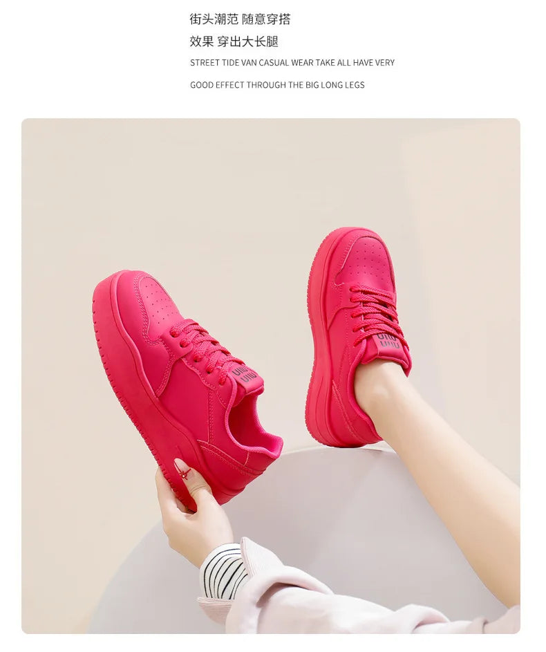 2025 New spring shoes for women green trainers platform lace up sneakers woman hip hop chunky sports shoes faux leather sneaker