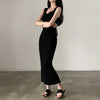 CIBBAR Basic Knit Long Dress Korean Fashion Square Collar Sleeveless Women's Dresses Summer Casual Y2k Vintage All-match Outftis
