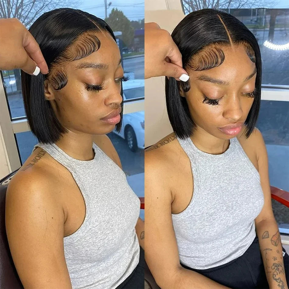 13x4 Bone Straight Lace Frontal Wigs Short Bob Preplucked 4x4 Transparent Lace Front Wig Brazilian 100% Human Hair 12 14 16 Inch