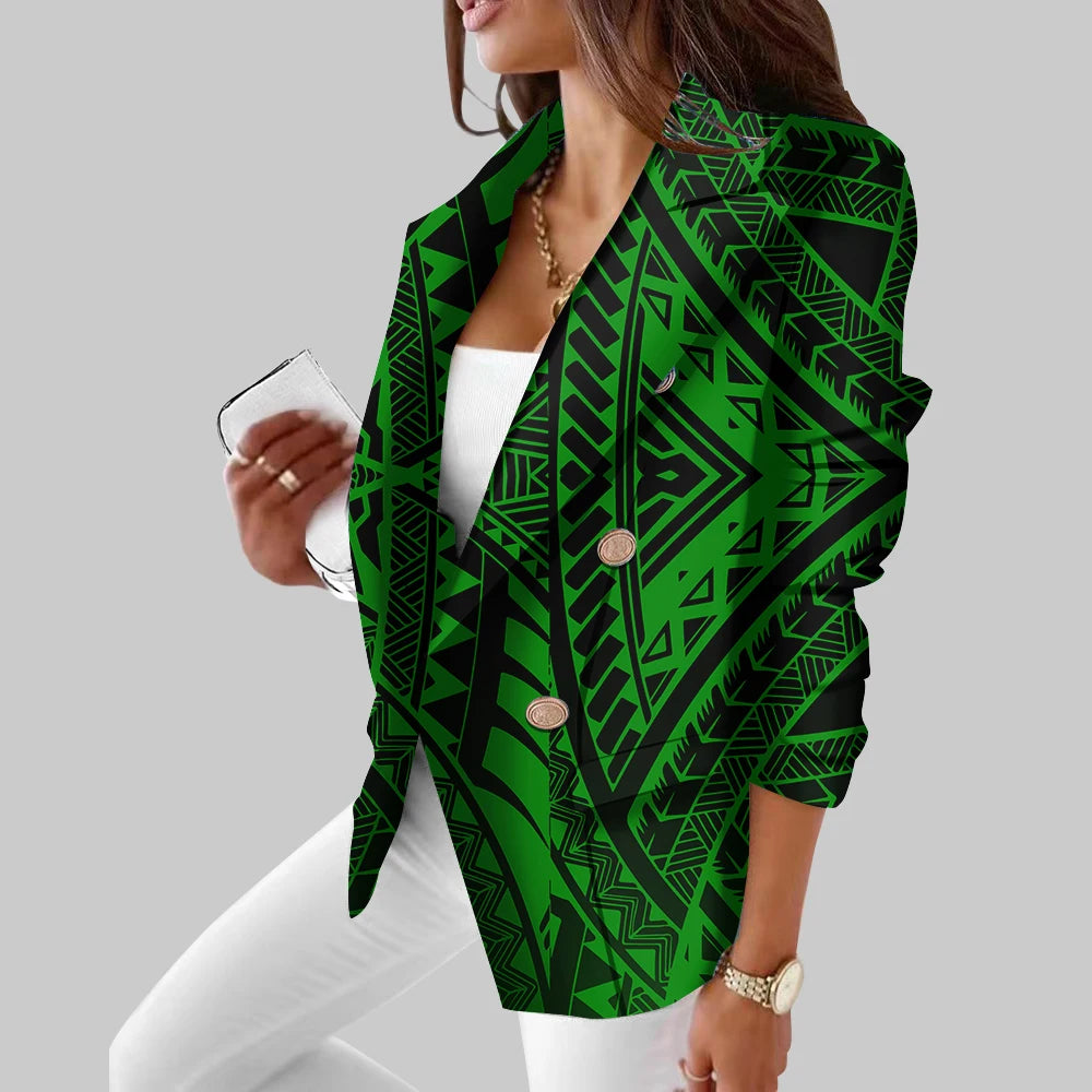 Hawaii Tribal Design Sublimation Print Jackets Personality Long Sleeve Kimono Cardigan Polynesia Retro Style Women's Casual Suit