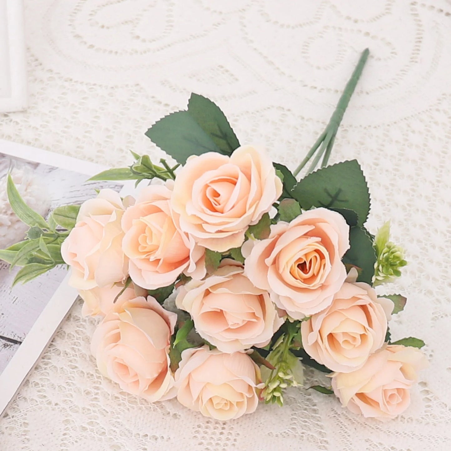 Artificial Flowers Silk Rose Bouquet Leaves Fake Flower For Vase Party Home Table Wedding Valentine's Day Gift Decoration