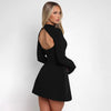 BKQU Elegant Solid Backless Mini Dress Women High Waist Fashion Long Sleeve Slim A-line Dresses 2024 Autumn Party Evening Dress