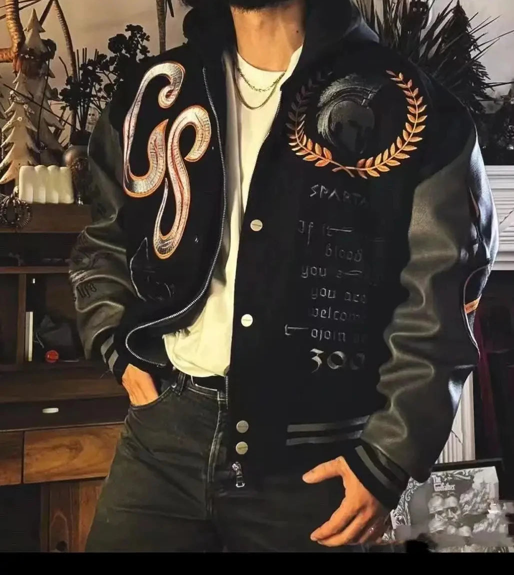 Embroidery Varsity Jacket Men PU Leather Sleeves Oversized Bomber Jackets Women Baseball Coats Streetwear Men Clothing
