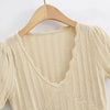 Women V Neck Knitted Crochet Tee With
