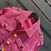 Girls' Rose Red Denim Jacket Spring and Autumn New Collection Solid Color Collar Metal Buckle Children's Fashion Short Coat