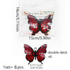 6pcs/set 3d Double Layer Butterfly Valentine's Day Decorative Wall Stickers Glitter Gold Butterfly Decorative Stickers