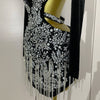 Stock Luxury Diamonds Tassel Sexy Hollow Out Black Mini Dress Woman Evening Celebrate Birthday Party Stage PhotoShoot Costume