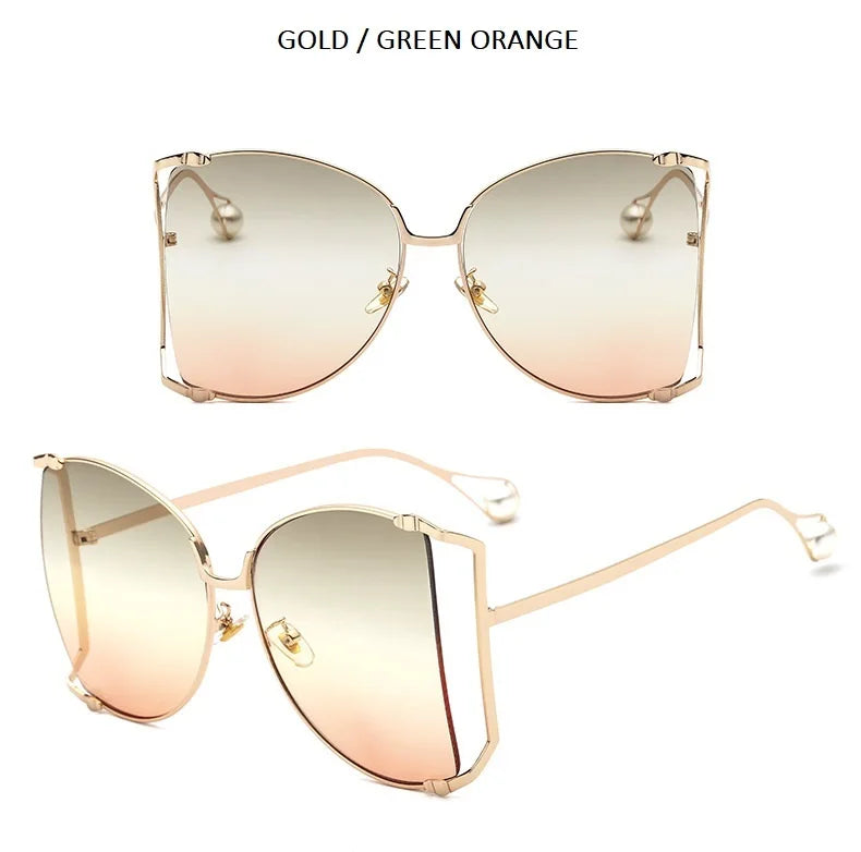 Fashion Model Ocean Yellow Square Sunglasses Women Luxury Brand Oversized Shades Pearl Chic Sun Glasses For Female Men Oculos