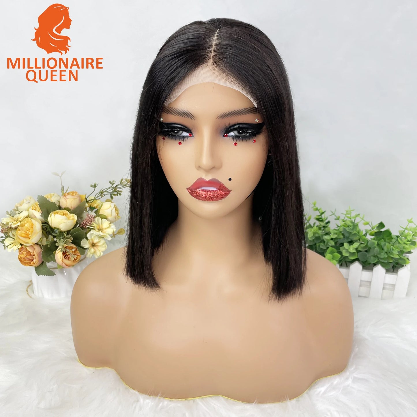 Super Double Drawn Bone Straight Vietname 4x4 Bob Wig with 100% Human Hair Nature Black 250% Density For Black Women