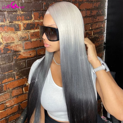 Ombre Grey Black 13x6 Lace Front Wigs Transparent Lace Straight Wigs 613 Colored Human Hair Wigs Remy Hair For Black Women