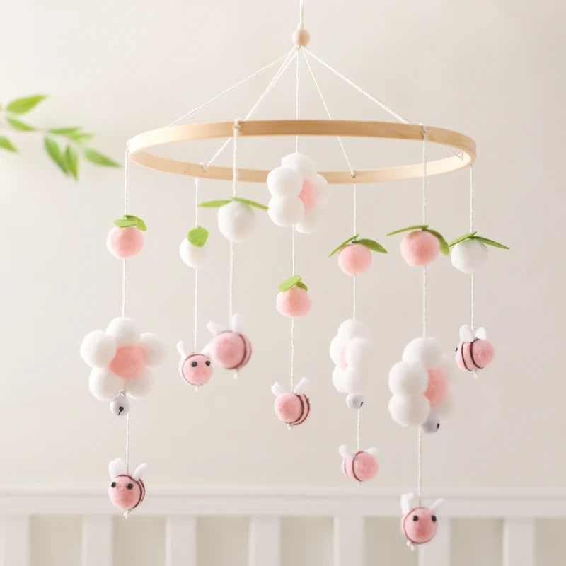 Baby Crib Mobile Bed Bell Rattle Toys Wooden Crochet Stars Pendant Bed Bell Toys Newborn Comfort Crib Bracket Hanging Toys Gifts