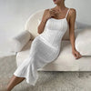 Elegant White Sling Dress Women Backless Sexy Long Dress Beach Vacation Solid Dresses Spring Summer Versatile Base Skirt