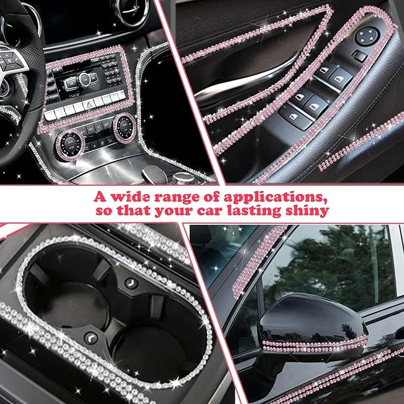 Pink Bling Car Trim Self-Adhesive 16.4Ft Rhinestone Car Interior Accessories for Women Car Crystal Door Stickers Car Dashboard s