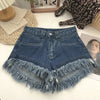 ITOOLIN Women Vintage Tassels Denim Shorts Button Loose High Waist A-line Jean Shorts Casual Women Office Trousers Streetwear