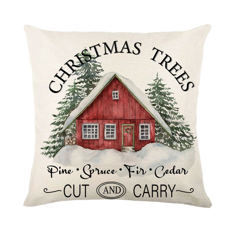 Linen Christmas Pillow Cover Snowman Elk Pillow Case 2024 Christmas Decoration for Home New Year Sofa Car Cushion Cover 45x45cm