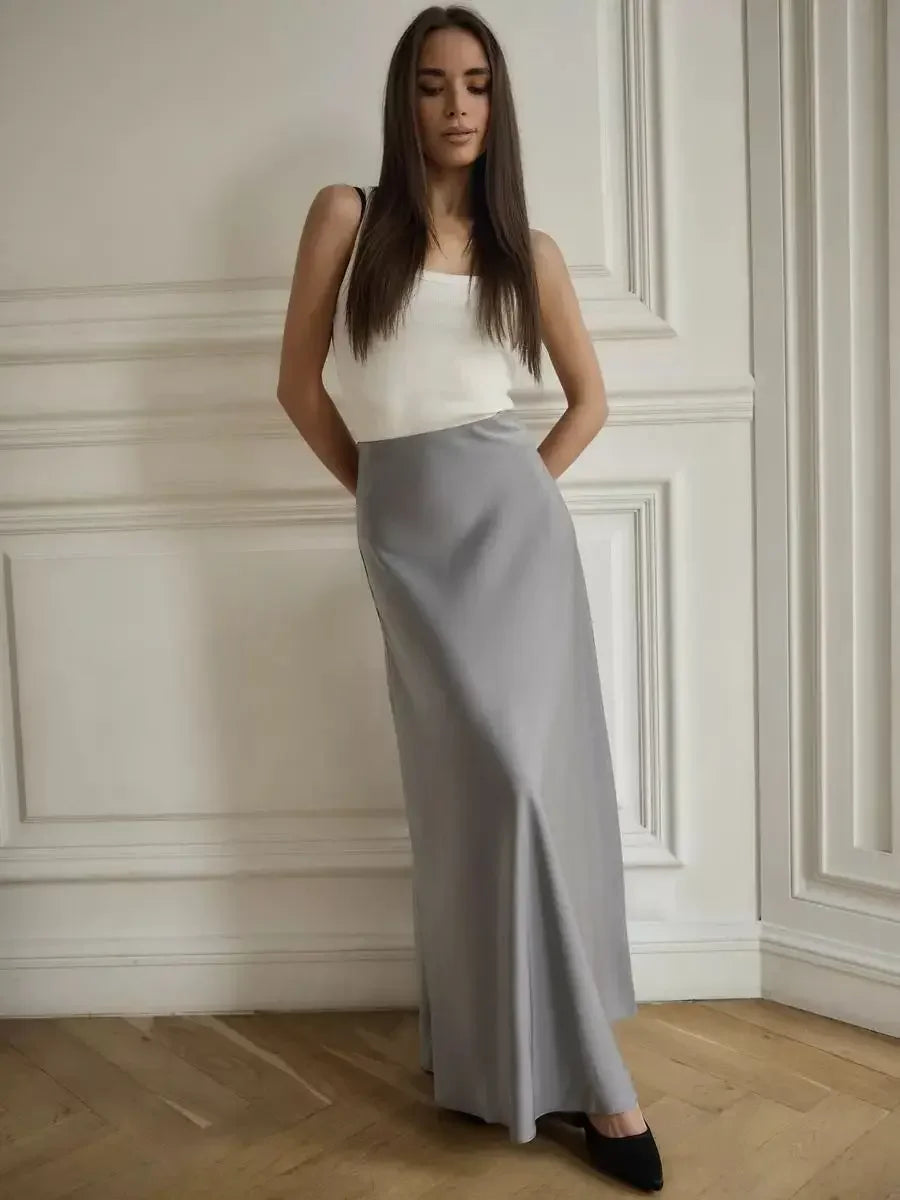 Wolfeel Casual Satin Women'S Skirt Spring Summer Fashion Loose High Waist Maxi Skirts Elegant Simple Slik Fishtail Skirt