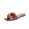 Plus size 35-44 leather slippers women's luxury party shoes square toe fishmouth shoes outdoor beach flip-flops in summer