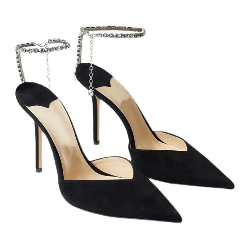 Luxury Crystal Sequined Women Pumps Elegant Thin High heels Spring Summer Fashion Chains Party Shoes Sexy Wedding Bridal Shoes