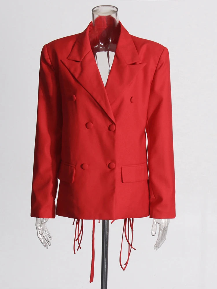 TWOTWINSTYLE Patchwork Diamonds Backless Blazer For Women Notched Collar Long Sleeve Spliced Button Chic Blazers Female Style