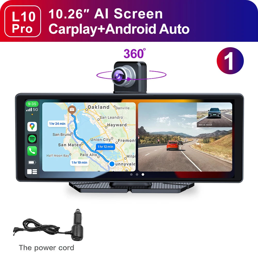 LEHX LP10Pro 10.26" DashCam Car DVR 4K Dual Len Recorder Carplay Android auto Ai Screen Dash Cam GPS Navigation Dashboard