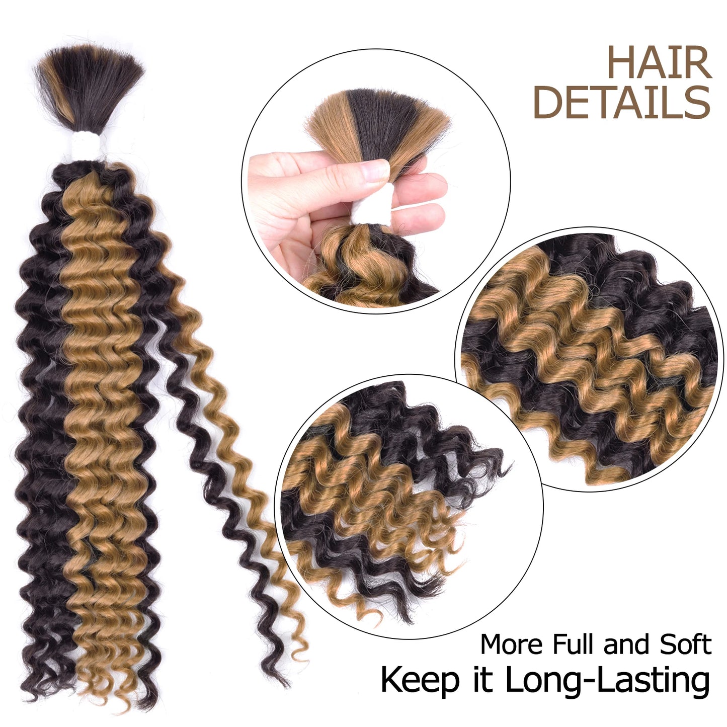 Synthetic Curly Deep Wave Bulk hair For Braiding 20inch No Weft Deep Wave For Braiding Micro Faux Braiding Hair for Boho Braids