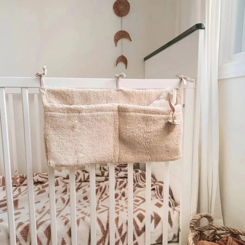 New Thick Plush Baby Crib Hanging Storage Bag Portable Double Pockets Newborn Cot Toy Organizer Bag Bed Headboard Storage Pouch