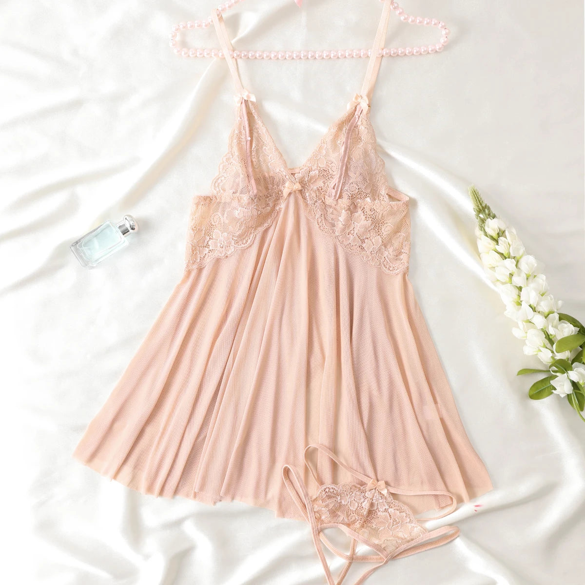 Sexy Summer Open Bra Deep V-neck Pajamas Women's Fashion Cute Lingerie Clothing Soothing Soft Sleeveless Mini Thongs Skirt Set