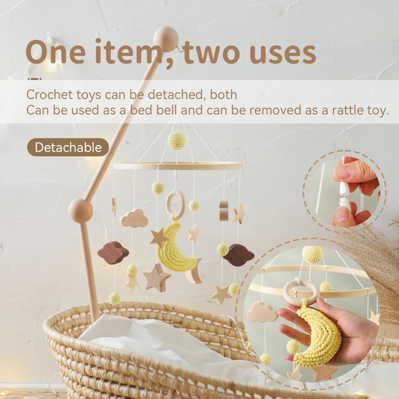 Crib Mobile Bed Bell Wooden Baby Rattles Soft Felt Cartoon Animal Bed Bell Newborn Music Box Hanging Toy Crib Bracket Baby Gifts