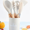 12Pcs Kitchen Utensil Set Silicone Spatula Set Wooden Handle Heat-Resistant Cookware Spatula Spoon Brush Whisk for Kitchen