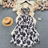 2024 New Summer Korean Fashion Rose Flower Print Romantic Retro Party Dress Elastic High Waist Vacation Long Dress Beach Vestido
