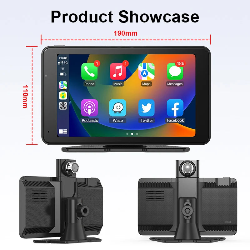 Jansite 7" Car DVR 2.5K Dash cam Wireless Carplay Android Auto Front and Rear Camera Dashboard Driving Recorder Dual Lens Wifi