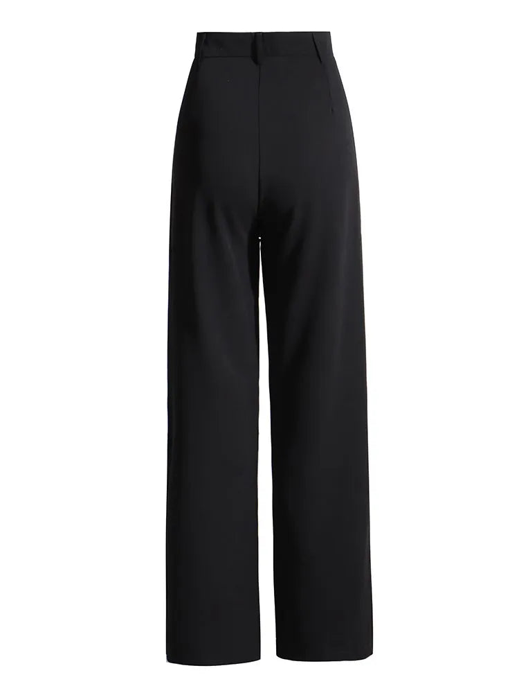 TWOTWINSTYLE Solid Wide Leg Pants For Women High Waist Hollow Out Spliced Diamonds Loose Straight Pant Female Fashion Clothing