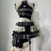 Punk Style Vintage Woman 2 Piece Sets Y2k Design Strapless Crop Tops + High Waist Ruffle Skirt Female Party Korea Style Outfits