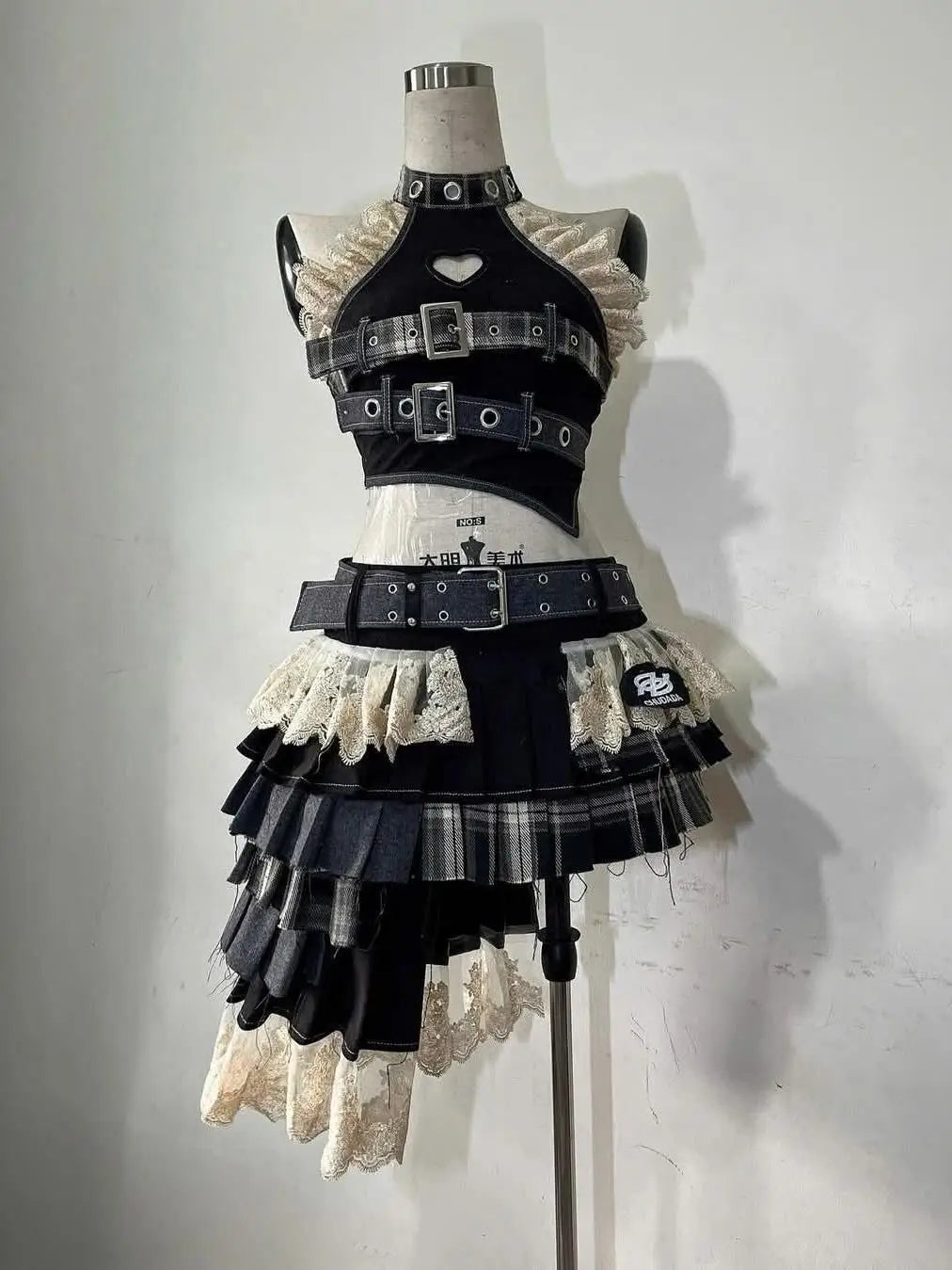 Punk Style Vintage Woman 2 Piece Sets Y2k Design Strapless Crop Tops + High Waist Ruffle Skirt Female Party Korea Style Outfits